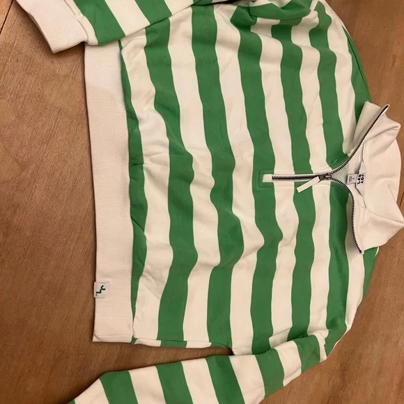 JoyLab Green and White Striped Half-Zip Sweatshirt - Picture 2 of 2